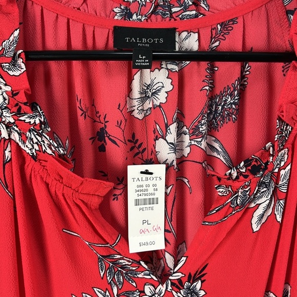 TALBOTS ORANGE ZINNIA/MULTI FIT AND FLARE NWT Petite Sz LP Floral Ruffle Hem - Picture 3 of 8